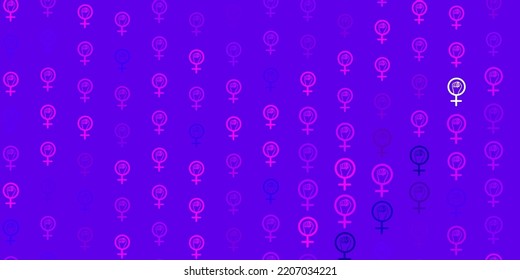 Light Purple vector backdrop with women power symbols. Colorful illustration with gradient feminism shapes. Elegant design for wallpapers.