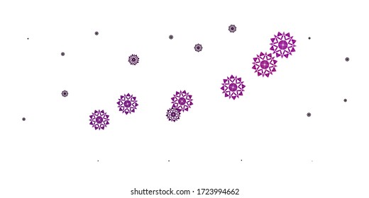 Light Purple vector backdrop with xmas snowflakes. Colorful snow elements in decorative christmas style. New year ad, booklets pattern.