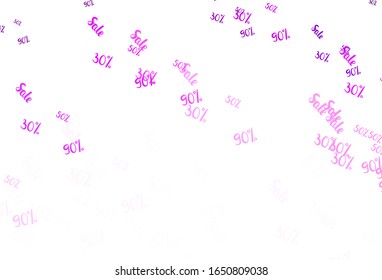 Light Purple vector background with 30, 50, 90 % signs of sales. Gradient illustration with discount signs on white backdrop. Backdrop for ads, leaflets of Black Friday.
