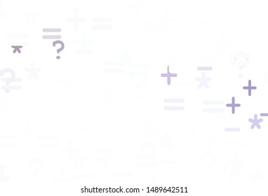 Light Purple vector background with arithmetic signs. Illustration with Numeral symbols on abstract template. Pattern for ad, booklets, leaflets of education.