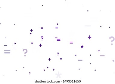 Light Purple vector background with arithmetic signs. Shining colorful illustration with isolated Digit signs. Pattern for school, grammar websites.
