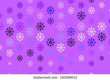 Light Purple vector background with beautiful snowflakes. Shining colorful illustration with snow in christmas style. New year design for business advert.