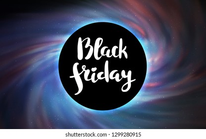 Light Purple vector background with a black hole, sky. Illustration with colorful milky way stars and a black hole. Backdrop for ads, leaflets of Black Friday.