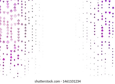 Light Purple vector background with cards signs. Colored illustration with hearts, spades, clubs, diamonds. Template for business cards of casinos.