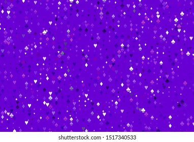 Light Purple vector background with cards signs. Glitter abstract sketch with isolated symbols of playing cards. Pattern for ads of parties, events in Vegas.