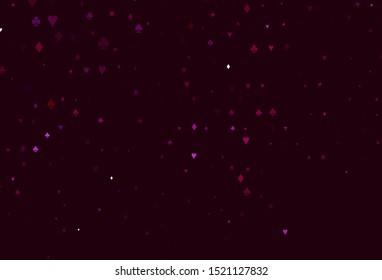 Light Purple vector background with cards signs. Shining illustration with hearts, spades, clubs, diamonds. Pattern for booklets, leaflets of gambling houses.