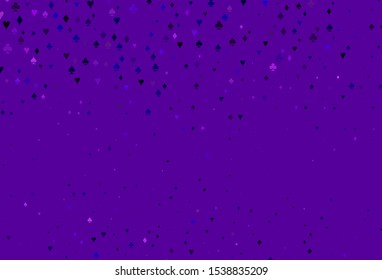 Light Purple vector background with cards signs. Colored illustration with hearts, spades, clubs, diamonds. Pattern for ads of parties, events in Vegas.