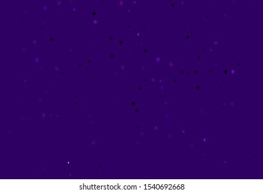 Light Purple vector background with cards signs. Illustration with set of hearts, spades, clubs, diamonds. Template for business cards of casinos.