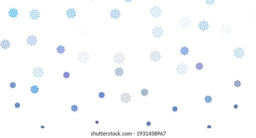 Fondo vectorial púrpura claro con copos de nieve navideños. Ilustración abstracta geométrica inteligente con hielo, nieve. Anuncio de año nuevo, patrón de folletos.