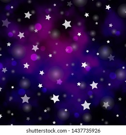 Light Purple vector background with circles, stars. Colorful disks, stars on simple gradient background. Design for wallpaper, fabric makers.