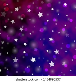 Light Purple vector background with circles, stars. Illustration with set of colorful abstract spheres, stars. Pattern for trendy fabric, wallpapers.