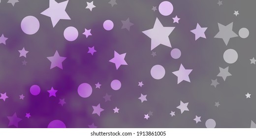 Light Purple vector background with circles, stars. Abstract illustration with colorful shapes of circles, stars. Design for textile, fabric, wallpapers.