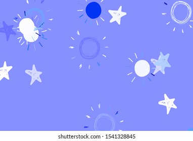 Light Purple vector background with colorful stars, suns. Shining colored illustration with stars, suns. Pattern for astrology websites.