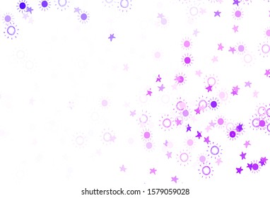 Light Purple vector background with colorful stars, suns. Blurred decorative design in simple style with stars, suns. Pattern for astrology websites.