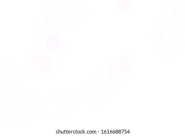 Light Purple vector background with colorful stars, suns. Modern geometrical abstract illustration with stars, suns. Smart design for your business advert.