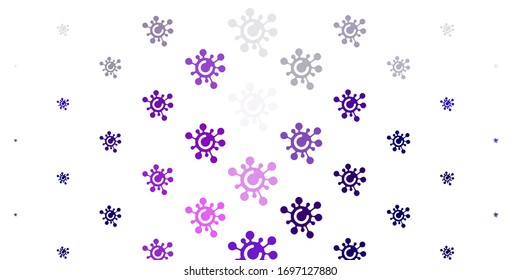 Light Purple vector background with covid-19 symbols. Simple design in abstract style with infection forms. Simple design against epidemic information.