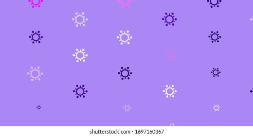 Light Purple vector background with covid-19 symbols. Colorful  gradient illness symbols in simple abstract style. Simple drawing against danger fever.