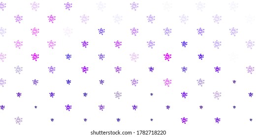 Hellvioletter Vektorhintergrund mit Covid-19 Symbolen. Abstrakte Illustration mit biologischen Farbverlauf-Formen. Einfaches Design gegen Epidemieinformationen.