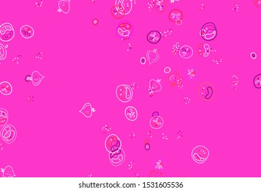 Light Purple vector background with cuisine gourmet. Beautiful colorful illustration with food in doodle style. Pattern for ads of breakfast, lunch, dinner.