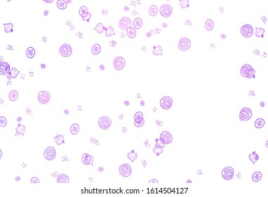 Light Purple vector background with cuisine gourmet. Colorful decorative design of snacks in doodle style. Doodle design for your business advert of cafes.