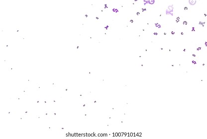 Light Purple vector background with Euro, Dollar, Yen. Illustration with EUR, USD, JPY signs on white template. The pattern can be used for ad, booklets, leaflets of banks.