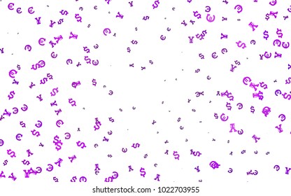 Light Purple vector background with Euro, Dollar, Yen. Colored symbols of all currency on white background. Smart design for your business advert of economic, wealth.