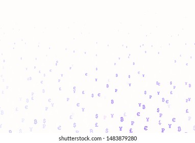 Light Purple vector background with financial symbols. Modern abstract illustration with symbols of digital money. Pattern for trader ads, booklets, leaflets.
