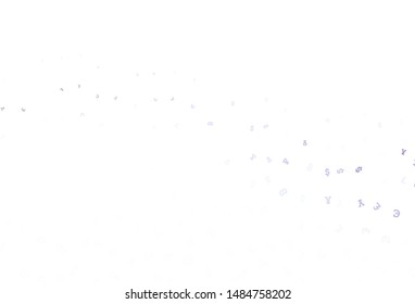 Light Purple vector background with financial symbols. Blurred design in simple style with symbols of currency. Pattern for bank ads, posters, banners.