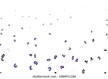 Light Purple vector background with financial symbols. Shining illustration with signs of currency on abstract template. Pattern for financial, investment websites.