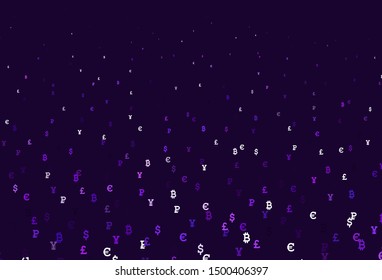 Light Purple vector background with financial symbols. Blurred design in simple style with symbols of currency. Template for ads of currency markets, bank loans.
