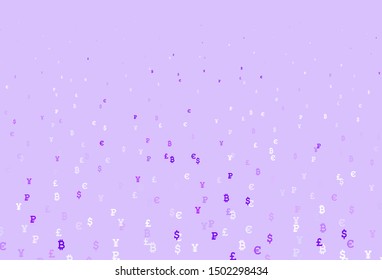Light Purple vector background with financial symbols. Modern abstract illustration with symbols of digital money. Pattern for bank ads, posters, banners.