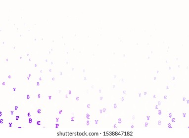 Light Purple vector background with financial symbols. Modern abstract illustration with symbols of digital money. Pattern for bank ads, posters, banners.