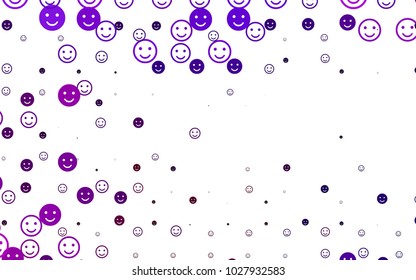 Light Purple vector background with funny smiles. Beautiful colored illustration with smiles in simple style. Pattern for parties, gifts, congratulations.