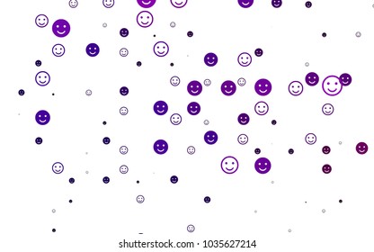 Light Purple vector background with funny smiles. Illustration with set of smiles in simple style. Pattern for parties, gifts, congratulations.