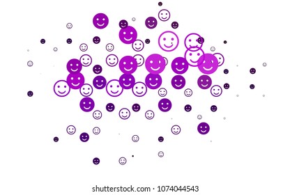 Light Purple vector background with funny smiles. Glitter abstract sketch with smiley, icons. Design for positive ad, poster, banner.