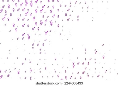 Fondo vector púrpura claro con símbolos de género. Ilustración abstracta con símbolos de género de gradiente colorido. Diseño inteligente para aplicaciones de citas.