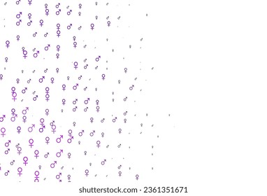 Fondo vector púrpura claro con símbolos de género. Ilustración abstracta con símbolos de género de gradiente colorido. Diseño básico para sitios web de citas.