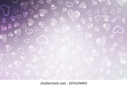 Light Purple vector background with hearts. Hearts on blurred abstract background with colorful gradient. Template for Valentine's greeting postcards.