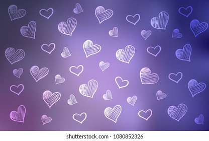 Light Purple vector background with hearts. Blurred decorative design in doodle style with hearts. Beautiful design for your business advert of anniversary.