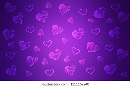 Light Purple vector background with hearts. Beautiful colored illustration with hearts in celebration style. Template for Valentine's greeting postcards.