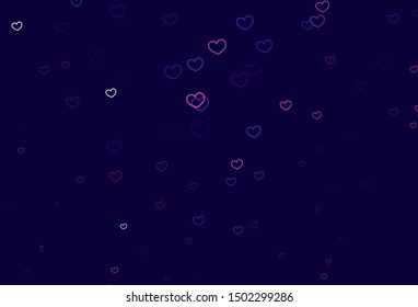 Light Purple vector background with hearts. Glitter abstract illustration with colorful hearts in romantic style. Template for Valentine's greeting postcards.