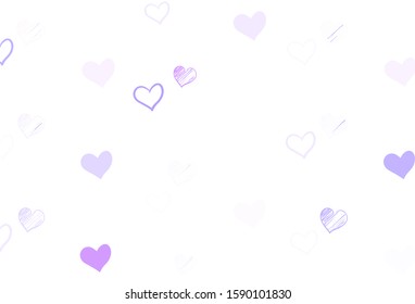 Light Purple vector background with hearts. Beautiful colored illustration with hearts in celebration style. Template for Valentine's greeting postcards.