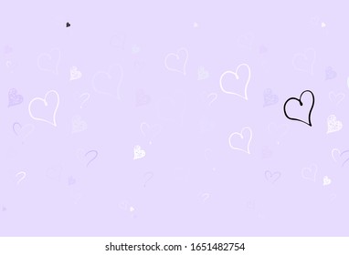 Light Purple vector background with hearts. Illustration with shapes of gradient hearts on blur backdrop. Design for celebrating of Valentine Day.