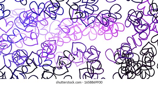 Light Purple vector background with hearts. Decorative shining illustration with hearts on abstract template. Pattern for marriage gifts, congratulations.