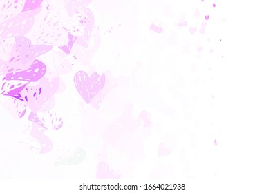 Light Purple vector background with hearts. Decorative design with hearts in simple style . Template for Valentine's greeting postcards.