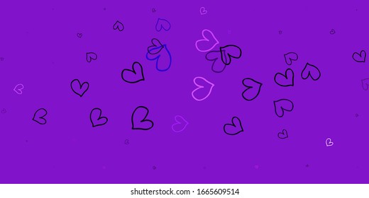 Light Purple vector background with hearts. Hearts on blurred abstract background with colorful gradient. Template for Valentine's greeting postcards.