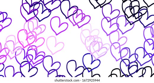Light Purple vector background with hearts. Glitter abstract illustration with colorful hearts in romantic style. Pattern for valentine's ad, booklets.