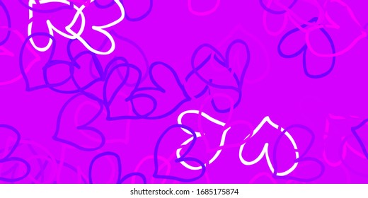 Light Purple vector background with hearts. Beautiful colored illustration with hearts in celebration style. Pattern for marriage gifts, congratulations.