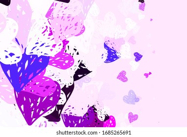 Light Purple vector background with hearts. Decorative design with hearts in simple style . Pattern for valentine's ad, booklets.