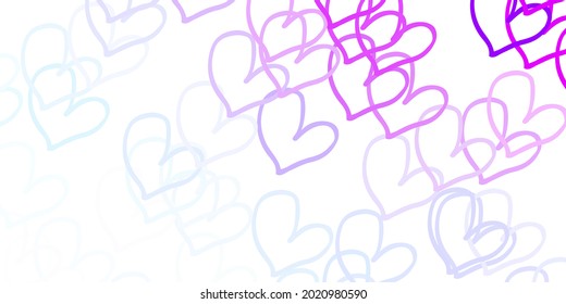 Light Purple vector background with hearts. Hearts on blurred abstract background with colorful gradient. Pattern for carnival, festival romantic leaflets.